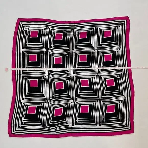 Square Silk Scarf, Pink, White, Black, 21" - Picture 4 of 5